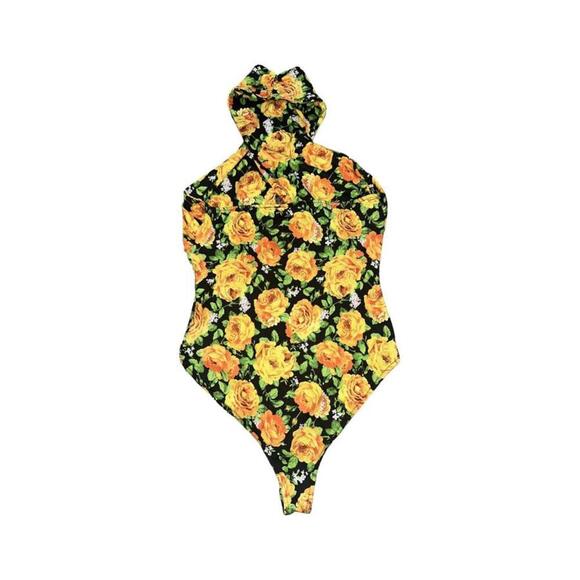 Zara Twist Neck Floral Halter Top Bodysuit Size Small . Roses. New Without Tag - Picture 2 of 3